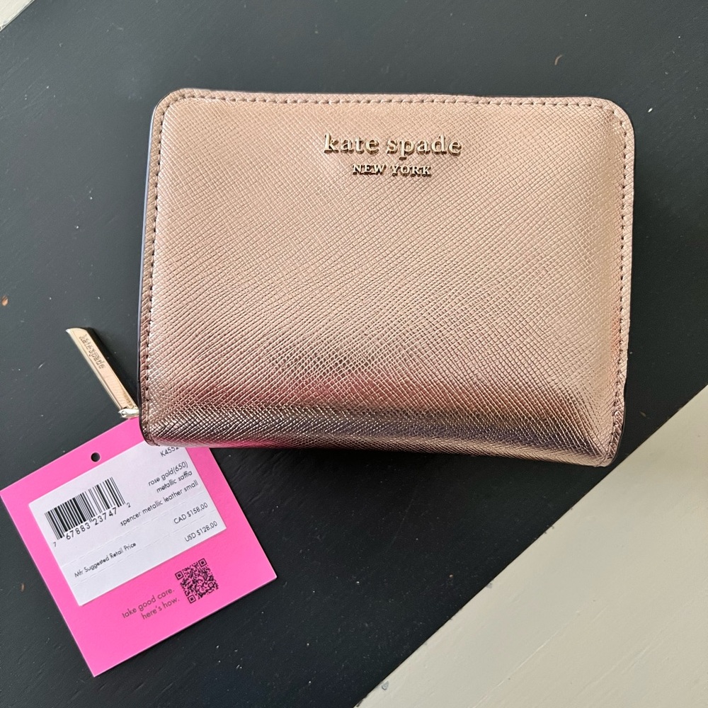 NWT Kate Spade Spencer Metallic Leather Wallet Small